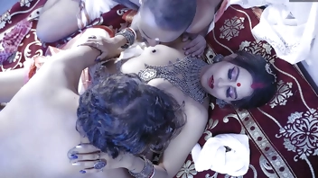 Husband Shares His Cute Newly Married Wife with His Friend At Wedding night - Threesome Fuck