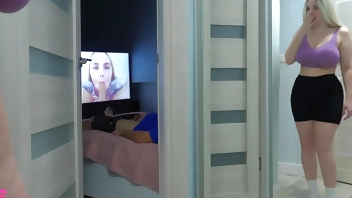 Stepdaughter with big tits spies on stepdad