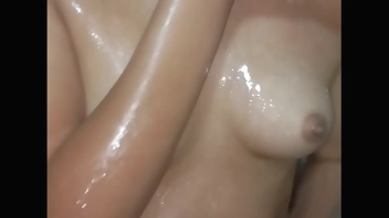 spy camera: beautiful Latina TEEN 18 college girl takes a bath after good anal sex. real home video