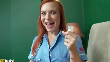 FAKEhub - Hot redhead nurse with perfect little pink shaved pussy has to collect a sperm sample