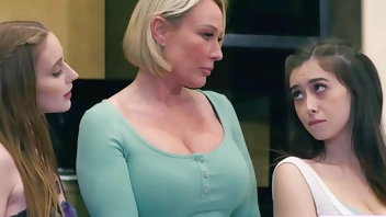 Hot stepsisters are gonna fuck their big boobs milf stepmom