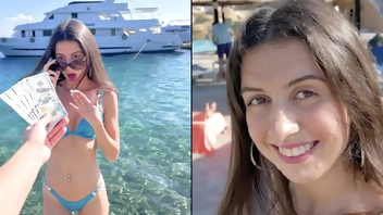 Public pickup - Sex for money with a beautiful lady, agreed to walk with sperm on her face - Cumwalk