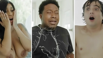 Husband Catches Me Fucking his Wife & I Cum on Him by Mistake