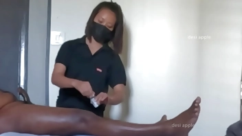 Indian teen massaging grandpa dick in spa