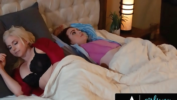 GIRLSWAY - Bored Brunette Wants Stepmom Christie Stevens' Attention! Devours & Rough Rides Her Pussy