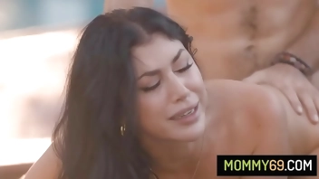 Perv stepson in hardcore threesome sex with his stepmom Queenie Sateen and her bestie Vanessa Sky