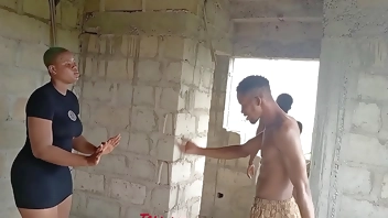 Two street guys fuck a homeless girl living in an incompleted building