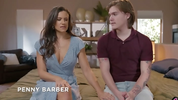 Stepmom MILF Penny Barber guides stepson how to have sex with his GF