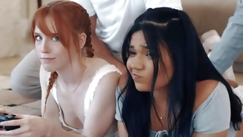 Stepdads rim and anal fuck their petite teen stepdaughters