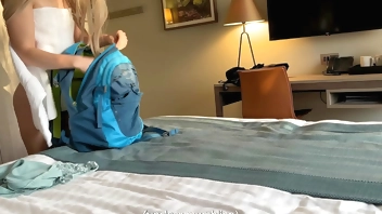 Stepmom shares the bed and her ass with a stepson