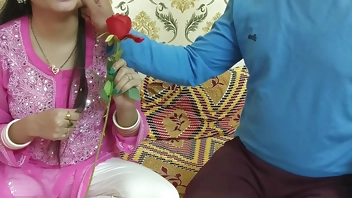 Indian beautiful husband wife celebrate special Valentine week Happy Rose day dirty talk in hindi voice saara give footjob