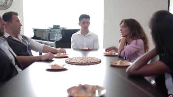 Boring housewife tries something new on this dinner party in their new home