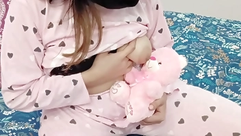 Desi Stepdaughter Playing With Her Favourite Toy Teddy Bear But Her Stepdad Looking To Fuck Her Pussy