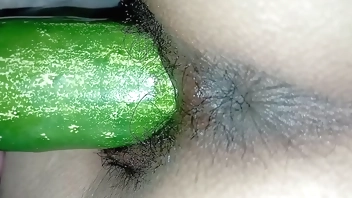 Fucked village girl her pussy with cucumber and sucking natural boobs