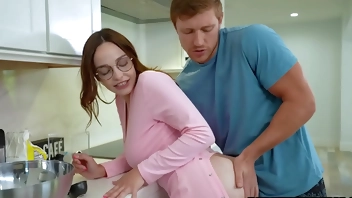 Pervy step brother can't keep hands off step sister's pussy