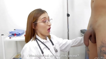 Doctor discovers that her friend and patient have a bigger cock than her boyfriend and she fucks them both
