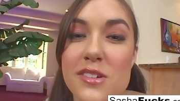 Skinny brunette Sasha Grey gets that tight pussy stuffed