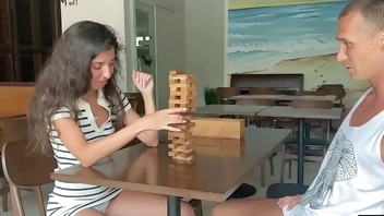 Stepsister lost her ass in a Jenga game and got fucked in Anal