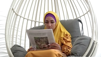 Tired wife in hijab gets sexual energy