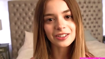 Tiny stepsister teen Molly Little caught snooping in her stepparents room