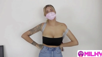 Beautiful Latina with big tits cleans my house and my cock