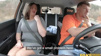 Fake Driving School big natural boobs bouncing as she fucks her driving examiner