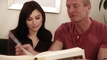 Cute latina teen stepdaughter Aria Valencia role plays wife for her stepdad