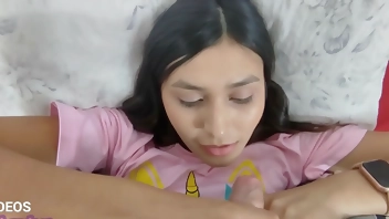 throwing all the cum on my stepdaughter's face, whore, and she likes it!!