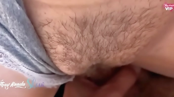 Fucking hot with the hairy pussy until he cum inside