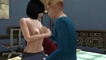 Japanese Stepmom catches her Stepson masturbating in his room then she gets horny and fucks him - Asian Stemmother and stepson