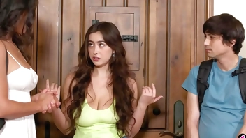 Stepniece catches stepmom and stepson fucking and wants to join them