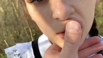 Skinny pretty girl  sucks well after school