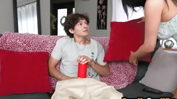 Stepdad doesn't notice stepmom is sucking stepson's cock - Anissa Kate