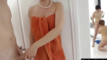 Stepmothers 4some fucking stepsons after basketball game