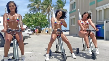 Big Ass Latinas Ride Electric Trikes At Public Beach Big Booty