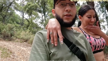 While we were taking a walk in the woods, my friend's slut wants to have some fun and lets herself be penetrated outdoors without a condom