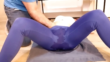 Stepmom stuck under the table so I made her squirt - again before her workout