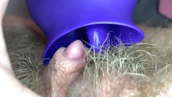 Extreme closeup big clit licking toy orgasm hairy pussy