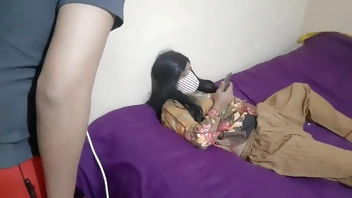 Indian step sister watching porn vidieos. Step brother fucks his step sister with clear hindi audio