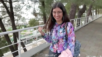 Public pickup beauty fucked and cum on her glasses