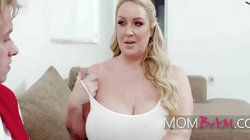 Stepmom With HUGE Tits Fucks Stepson Before Starts