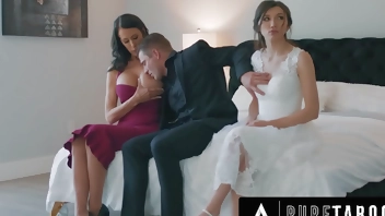 PURE TABOO Bride Maya Woulfe Caught Anxious Fiance Sucking His Caring Stepmom Reagan Foxx's Breasts