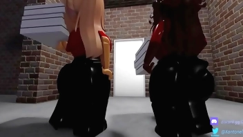 Two sexy pizza workers fuck customer