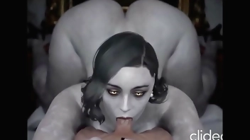 Lady Dimitrescu sucks a very nice cock