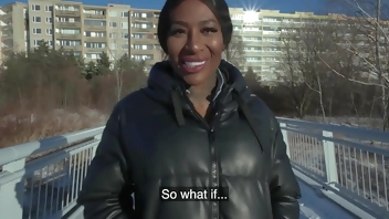 Public Agent Josy Black shows her big beautiful black ass whilst riding a big fat dick