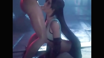 Tifa Lockhart face fucked on her knee