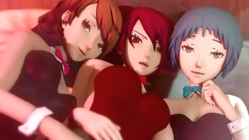 Fuuka, Yukari, and Mitsuru's hardcore group fuck (Persona 3 hentai)