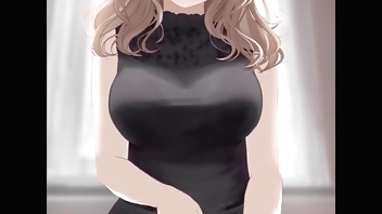 Anime Sexy girl in black dress riding dick and getting covered in cum