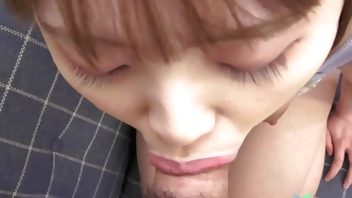 Short haired Japanese girl Yuika Takigawa with hot trimmed pussy on bed with ex.