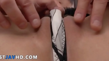 Ruka Kanae is a naughty Japanese maid who enjoys man sausage and gets downright dirty with two nasty fellows in a XXX threesome.